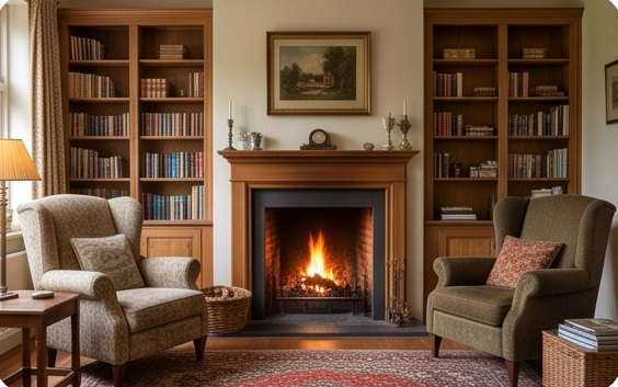 Boekenkasten rond de haard
