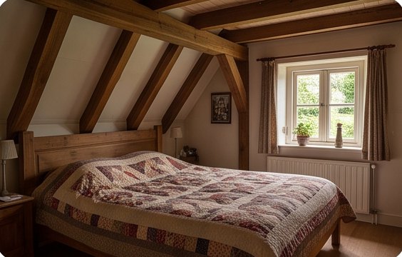 Zolderkamer het Hooihuis met houten balken